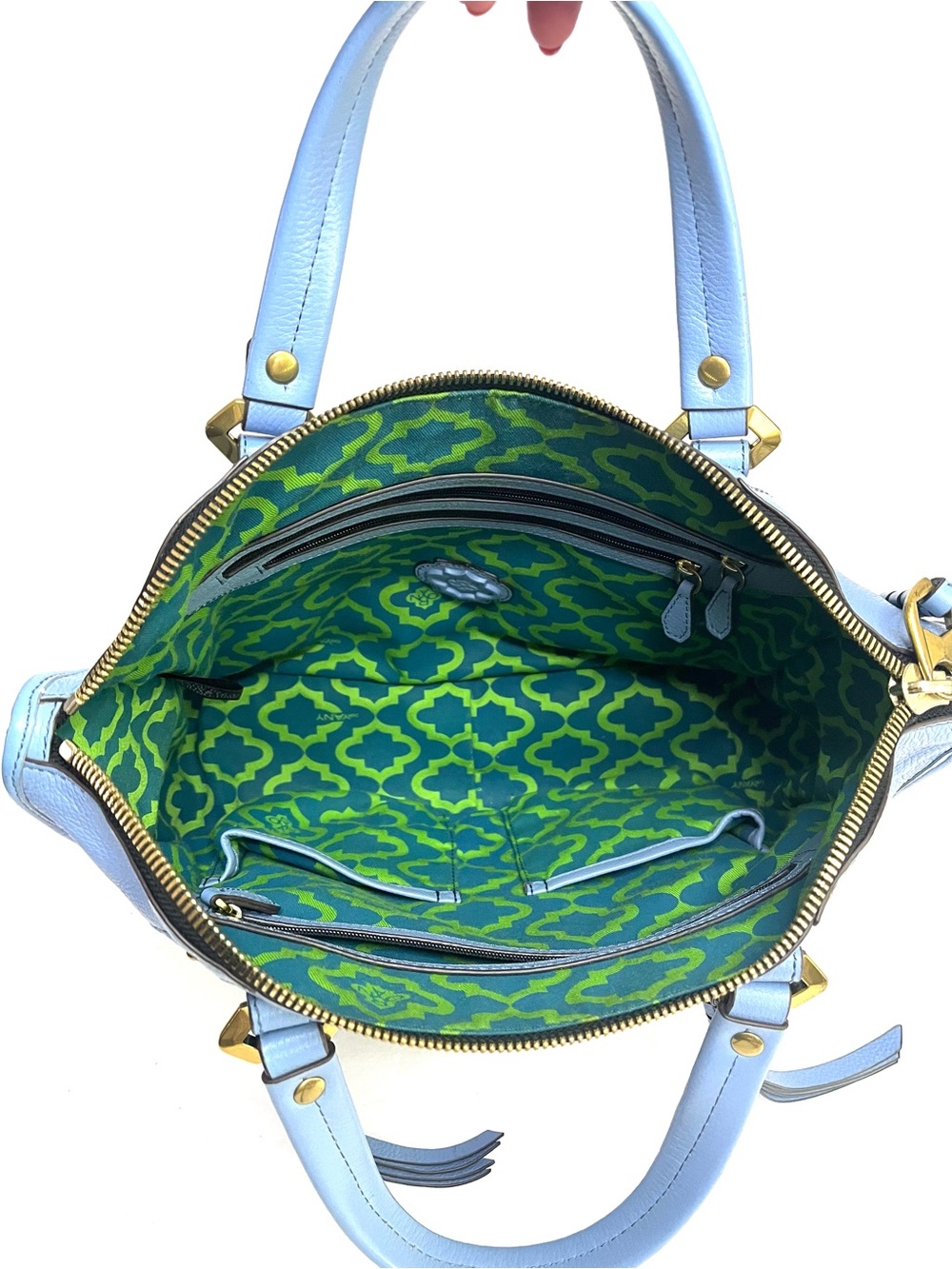 Oryany Sarah Sky Blue Pebbled Leather Satchel - Picture 9 of 11